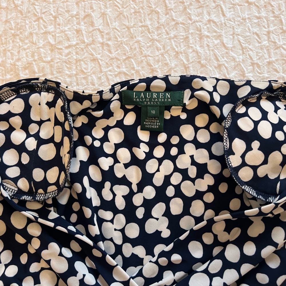 Lauren Ralph Lauren Navy Blue White Mod Spotted Capped Sleeve - Picture 7 of 7